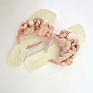 Jeffrey Campbell Fleuris Jelly Flip Flops, 9 Pink & White 3D Floral Sandals